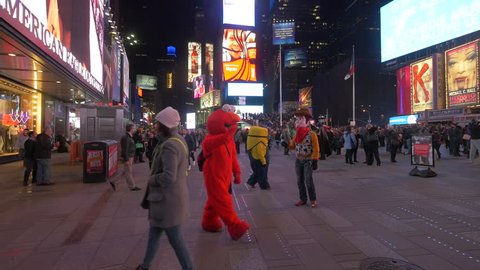 NEW YORK, APRIL 2013: Elmo waving in Times Square in New York at night
