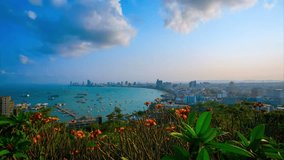 4K timelapse video Pattaya city in the morning time from view point, Thailand.