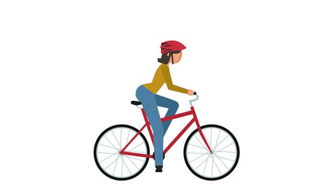 Stick Figure Pictogram Girl Cyclist Riding a Bike Character Flat Animation