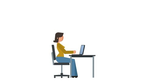 Stick Figure Pictogram Girl Character typing on keyboard laptop work Flat Animation