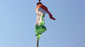 India flag waving mid shot side angle stock video Full HD I Cinematic flag waving and shining stock video in full HD  