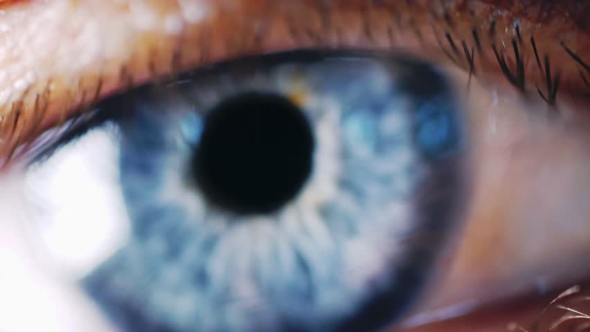 Close up of male blue eye opens up and closes. Macro Shot. slow motion. 3840x2160, 4k