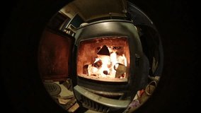 firewood burns in the oven slow motion video