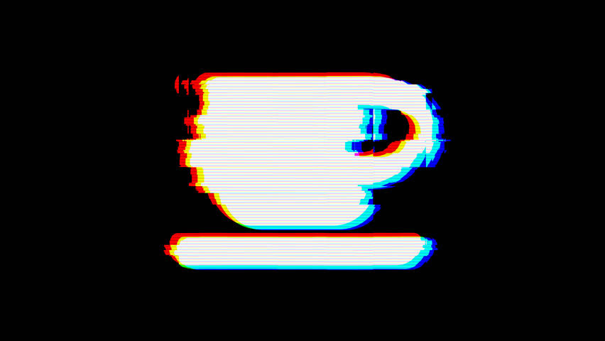 From the Glitch effect arises cup of coffee symbol. Then the TV turns off. Alpha channel Premultiplied - Matted with color black | Shutterstock HD Video #1024618805