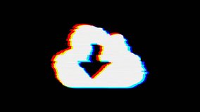 From the Glitch effect arises cloud download symbol. Then the TV turns off. Alpha channel Premultiplied - Matted with color black - Powered by Shutterstock - Get 15% off with code: PIKWIZARD15