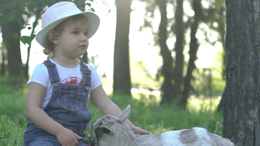 Baby Boy Plays With A Goat