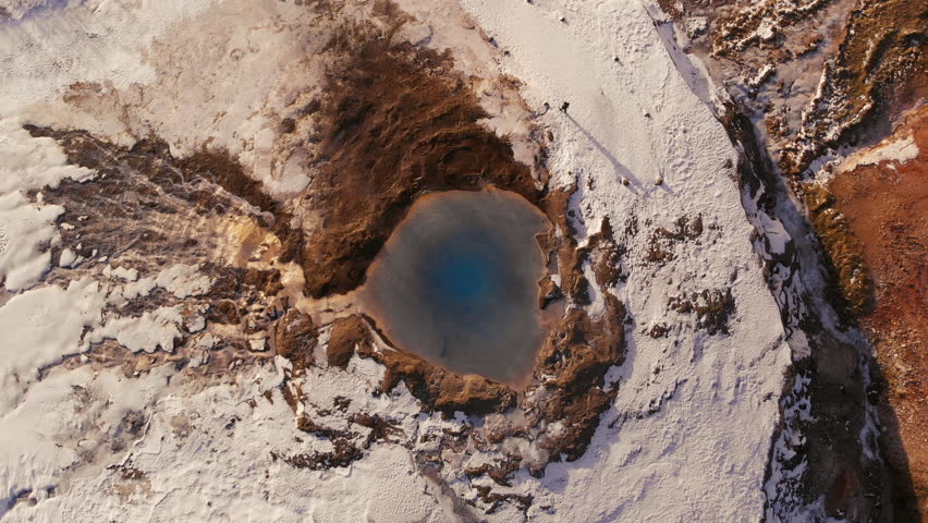 Geysir in Iceland. Birdseye View. Drone Footage