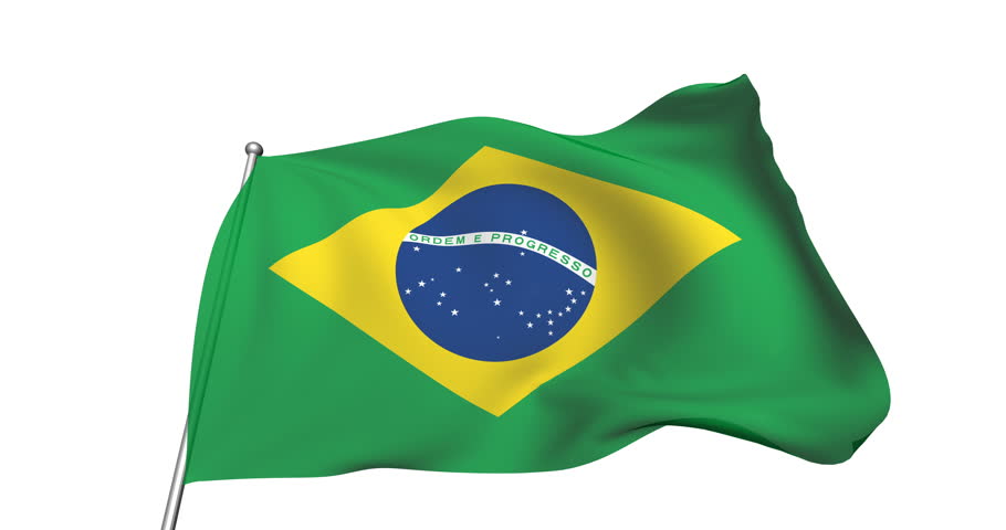 Brazilian flag with fabric structure in the wind, with an alpha channel (semi-transparent, loopable)