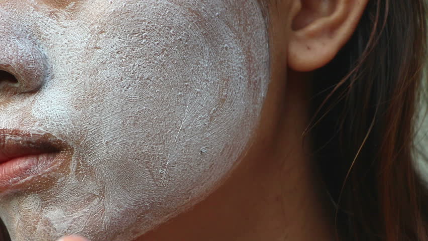 Close up Asian woman cheek. Woman scrubing and washing face (have wide pores) with white cream foam by her hand. | Shutterstock HD Video #1024626569