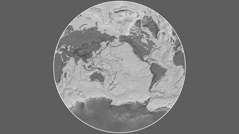 United Kingdom area framed and extracted from the global bilevel map in the van der Grinten I projection with animated oblique transformation