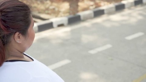 Overweight Woman Setting Smart Watch Running Stock Footage Video 100