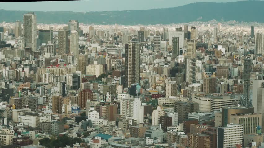 Osaka, Japan. Aerial Shot Of Central Buildings District