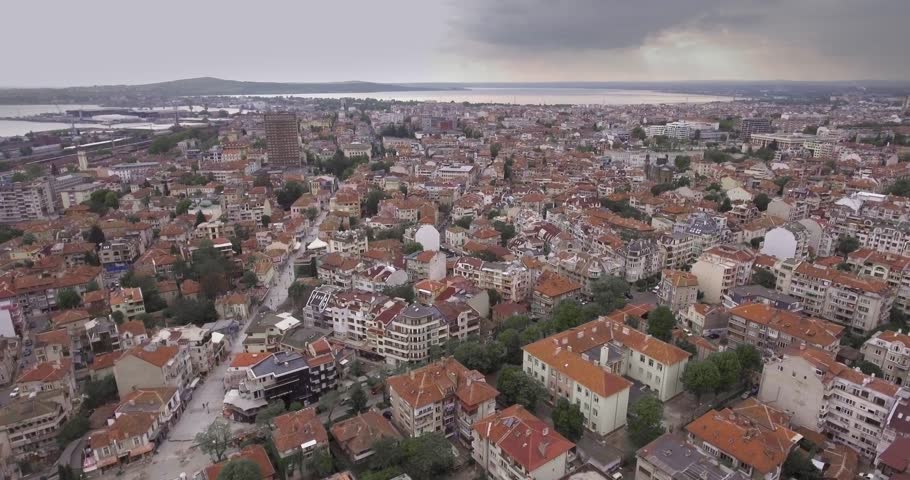 City of Burgas near to the beach of the Black Sea in Bulgaria. Near the coast there is a beautiful green park.