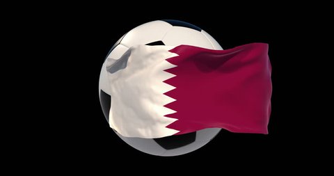 Qatar flag, Qatar football.the flag turning around the soccer ball.loop. green screen.chroma key.Sport news.football match.translation.Object of advertising. 4k. looping  3d animation