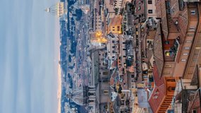 Vertical video. Panorama of Rome, sunset. Time Lapse. Italy