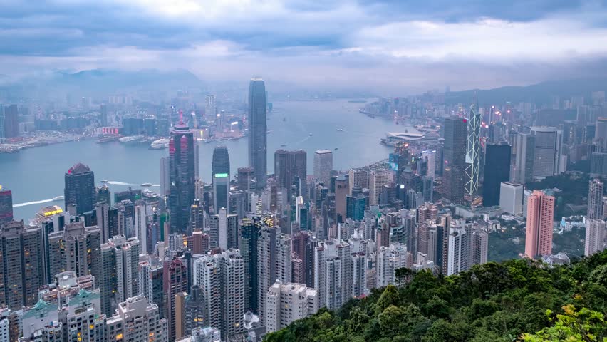Hong Kong cityscape skyline dusk view from Victoria Peak - timelapse | Shutterstock HD Video #1024686542