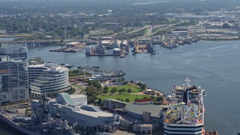 Norfolk Virginia Aerial v38 Cityscape of downtown Norfolk with boats 10/17