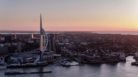Aerial view of Portsmouth, Spinnaker Tower, Gunwharf Keys, Historic Dockyard,  United Kingdom