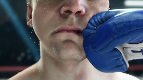 Boxer great punch, boxer punching hook to the jaw, in super slow motion, highly detailed realistic 3d animation