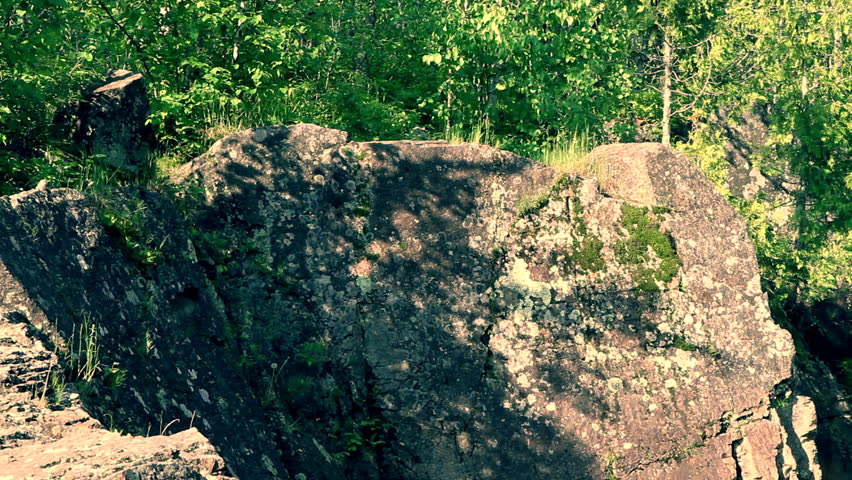 Rock formation in the woods in Duluth, Minnesota.