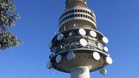 CANBERRA - FEB 23 2019:Telstra Tower a telecommunications tower and lookout that is situated above the summit of Black Mountain in Australia's capital city of Canberra.