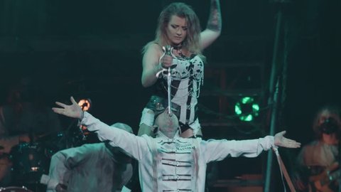 Weston Super Mare, England - February 18th 2019: Sword swallower at Circus of Horrors