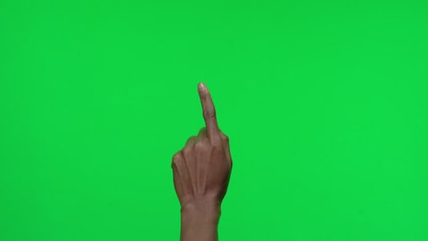 Female hands on green screen chroma background making gestures, perfekt, peace, fist, zoom in