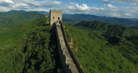 Great Wall of China. Unrestored sections at Jinshanling. Filmed from the drone.