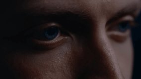 Biometric Facial Recognition Scanning of Blue Eye's Iris. Futuristic Concept: Projector Identifies Individual by Illuminating Face by Dots and Scanning with Laser. Close-up Shot - Powered by Shutterstock - Get 15% off with code: PIKWIZARD15