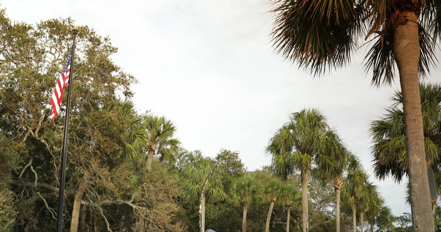 Cannons on display by the sidewalk in White Point Garden public park in Charleston South Carolina USA
