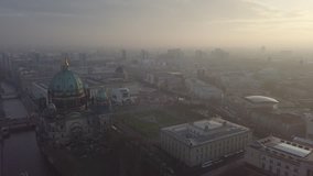 Aerial drone footage in Berlin with a focus on the famous Cathedral called Berlin Dom