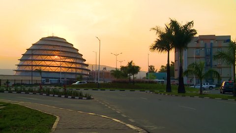 Kigali, Rwanda - 02 05 2018: KIGALI, RWANDA, 5 February,2018: Dome of the Kigali Convention Center and car traffic at Sunset