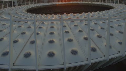 KIEV, UKRAINE. Aerial View of Olympic stadium. Football Arena on Sunset