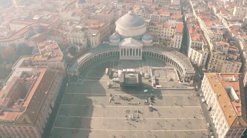 Aerial shot of Piazza del Plebiscito square in Naples on a hazy day, Italy