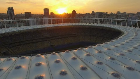 KIEV, UKRAINE. Aerial View of Olympic stadium. Football Arena on Sunset
