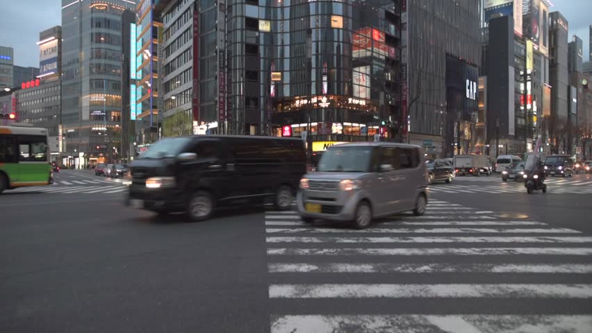 TOKYO, JAPAN - FEBRUARY 5, 2019: Tokyo Ginza Area Cityscape. Evening Traffic | Shutterstock HD Video #1024795778