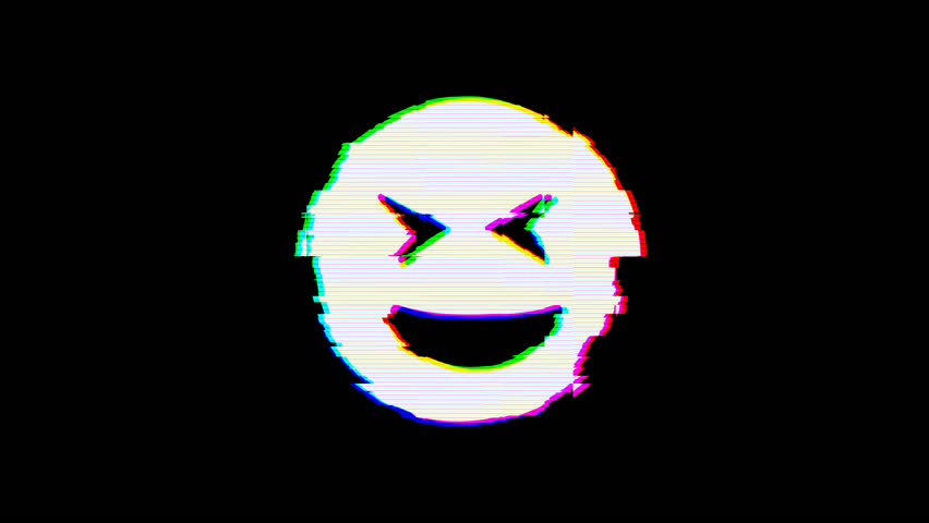 From the Glitch effect arises grin squint symbol. Then the TV turns off. Alpha channel Premultiplied - Matted with color black | Shutterstock HD Video #1024798592