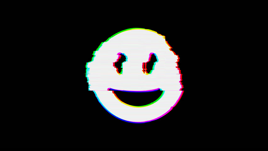 From the Glitch effect arises grin symbol. Then the TV turns off. Alpha channel Premultiplied - Matted with color black | Shutterstock HD Video #1024798601