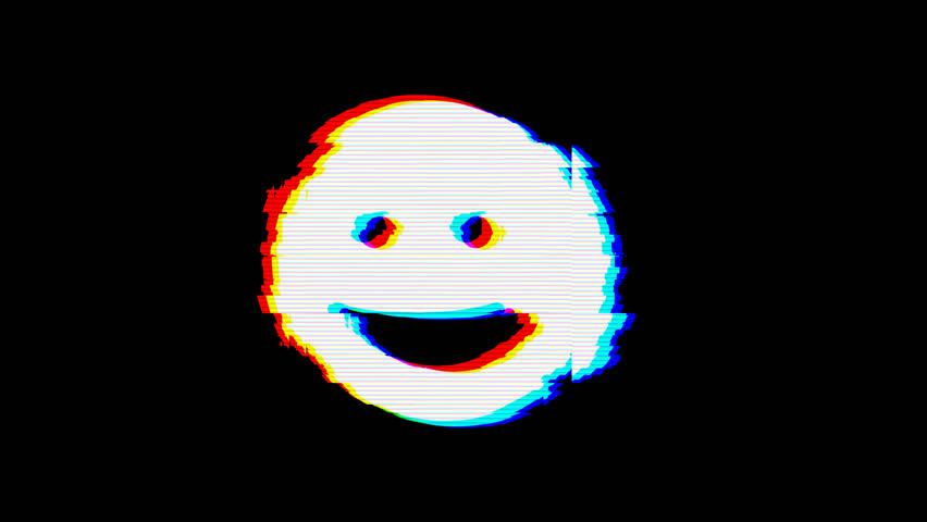 From the Glitch effect arises grin symbol. Then the TV turns off. Alpha channel Premultiplied - Matted with color black | Shutterstock HD Video #1024798754