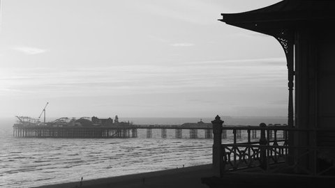 Brighton, UK. August 22th 2019. Brighton Pier, Sunset black and white