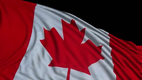 Canadian flag in slow motion. The flag develops smoothly in the wind. Wind waves spread over the flag. This version of the flag in smooth motion is suitable for almost any video