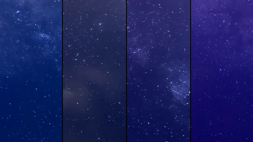 Collage footage clear skies & nice stars, milky way nighr, beautiful time lapse soft, small clouds in horizon, dramatic colors. Beautiful relaxing weather.