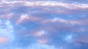 White big rolling clouds time lapse, nature clear blue soft skies in horizon, beautiful fast motion fluffy, puffy aerial view summer sunny weather, day lightness. 4K.
