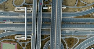 Aerial view, top down view of traffic jam on a car bridge. 4K video