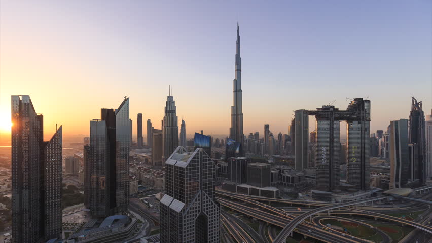 Modern city Skyline and cityscape at sunrise in Dubai. UAE (4K Timelapse) | Shutterstock HD Video #1024856726