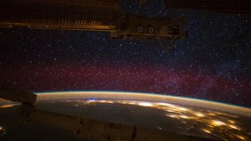 Planet Earth seen from the International Space Station with Milkway and Aurora Australis over the earth, Time Lapse. Images courtesy of NASA.
