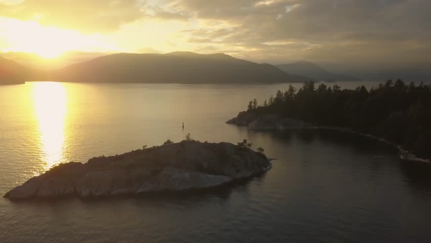 Aerial view of a beautiful Canadian Landscape during a vibrant summer sunset. Taken in Whytecliff Park, Horseshoe Bay, West Vancouver, British Columbia, Canada.