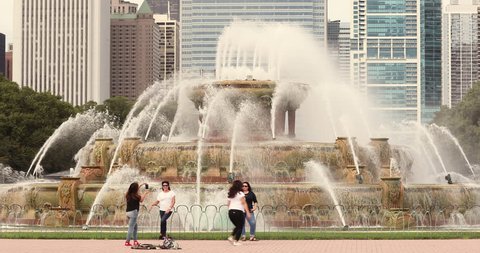 Chicago, Illinois, USA - September 21, 2018: Chicago cityscape from the Clarence Buckingham Memorial Fountain in Illinois USA