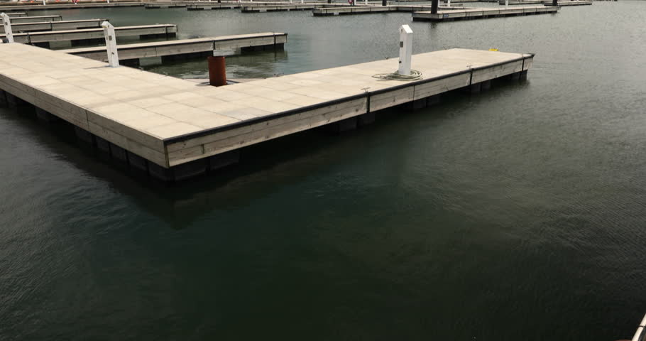 Skyline view of downtown Cleveland Ohio USA looking over the Marina by Lake Erie