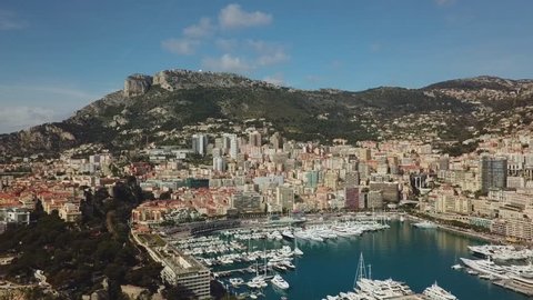 Monaco - 2018: Aerial Drone Monte Carlo sunset Europe yacht Architecture building casino success transport luxury travel